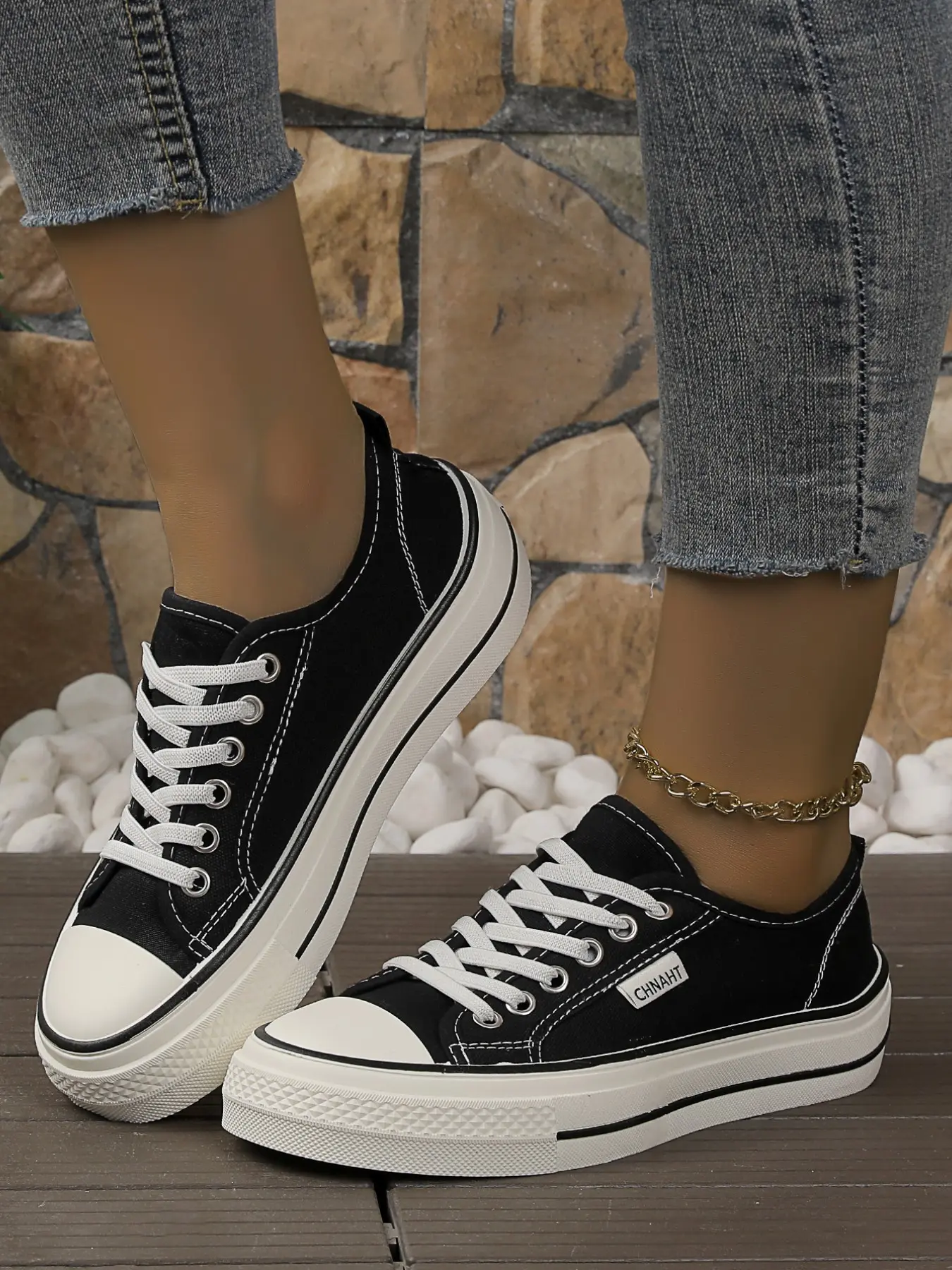 Simple Colorblock Lace-Up Canvas Shoes, Thick Sole Korean Style Women's Versatile Sneakers, Preppy Spring & Fall Footwear