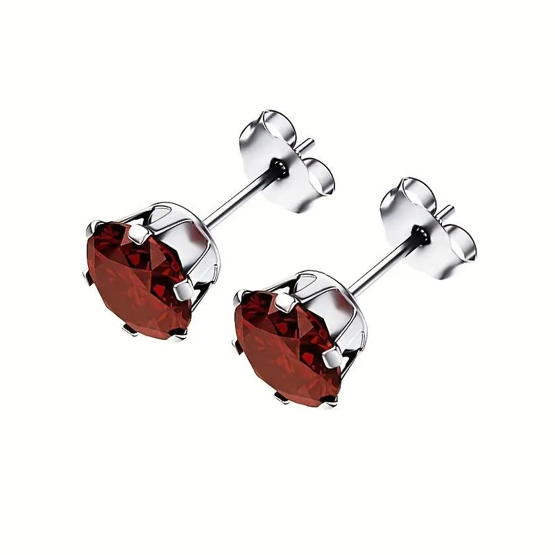 1 Pair/6 Pairs Set Stainless Steel Synthetic Cubic Zirconiaia Stud Earrings, Multi-Color Assortment in Clear, Black, Green, Red, Purple, Blue, Unisex Ear Studs, Ear Bone Studs, Versatile Fashion Crown Earrings