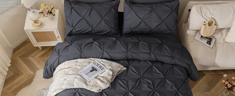 Queen Comforter Set of 7 Pieces-Bed in a Bag for Queen Size, All Season, Pintuck Bedding with Comforter, Flat Sheet, Fitted Sheet, Pillowcases and Shams, Black