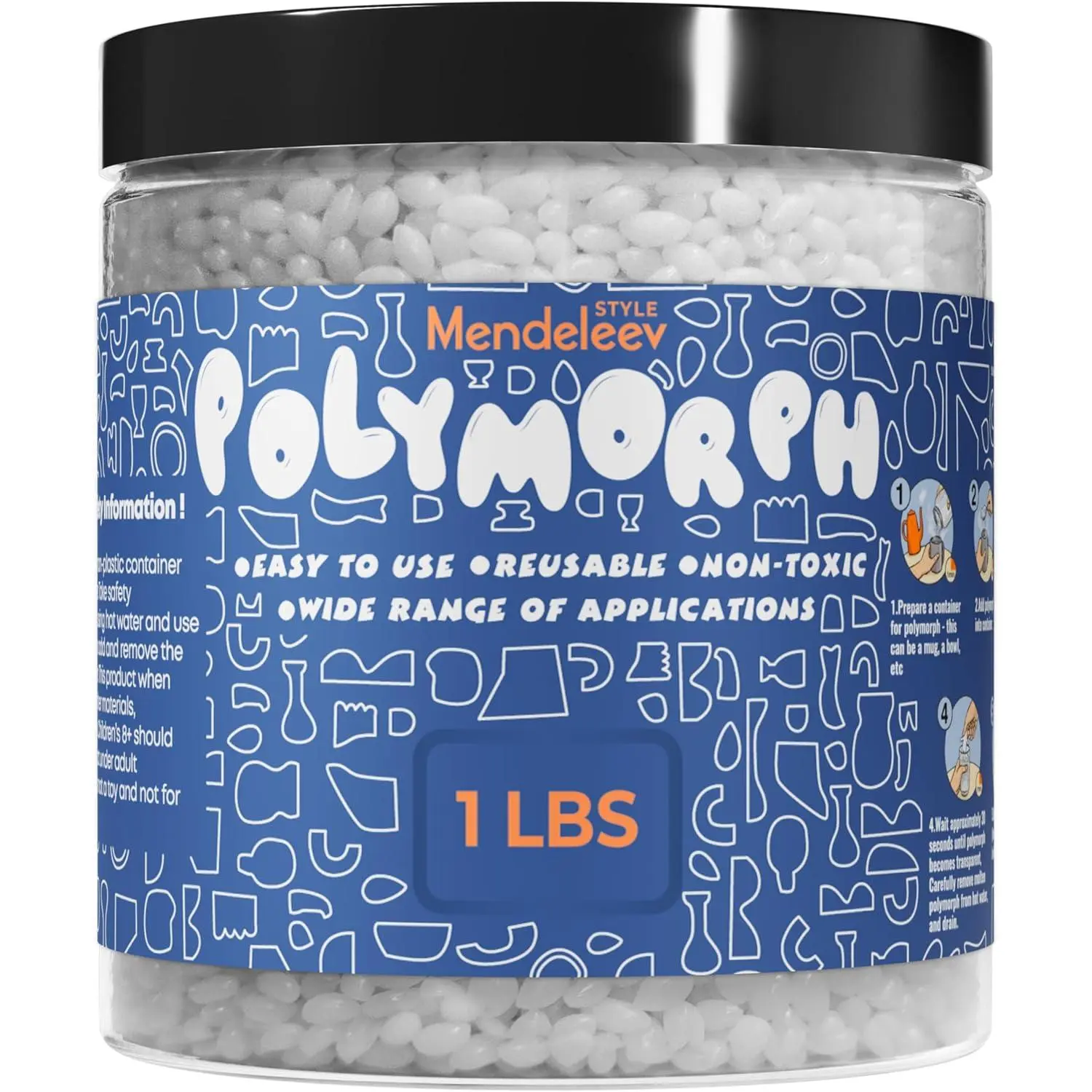 1lb Bag Pellet Shape Thermoplastic Polymorph Moldable Plastic Beads - Easy-to-Use for DIY Crafting, Modeling (16 Oz Home Supplies)