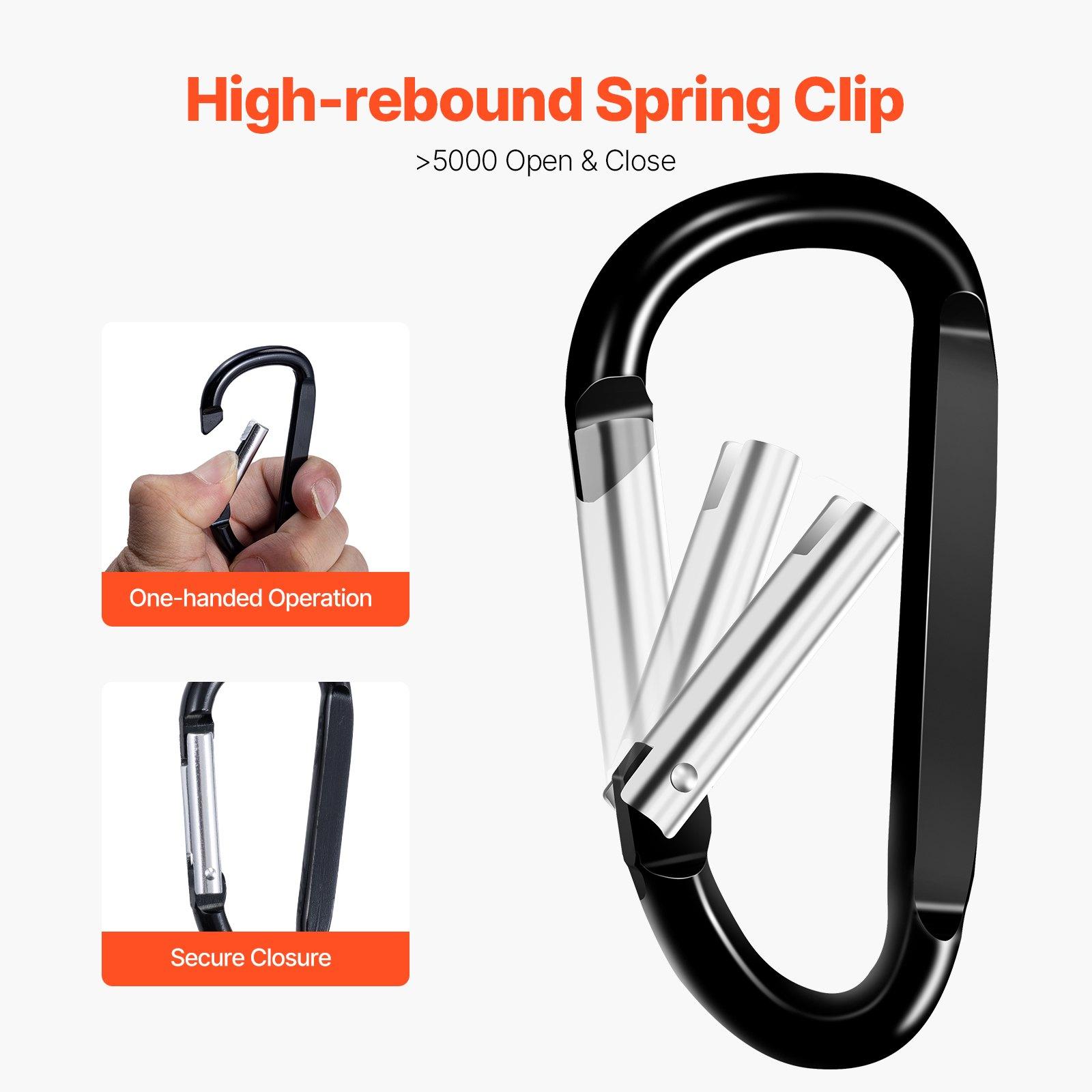 VEVOR 10 PCS Black Carabiner, Caribeaner Clip, Spring Snap Hook for Keychain Clip, 3.07" Aluminum Alloy D Ring Shape Carabeaner with 20 PCS Keyring, Multipurpose for Camping, Hiking, Backpacking