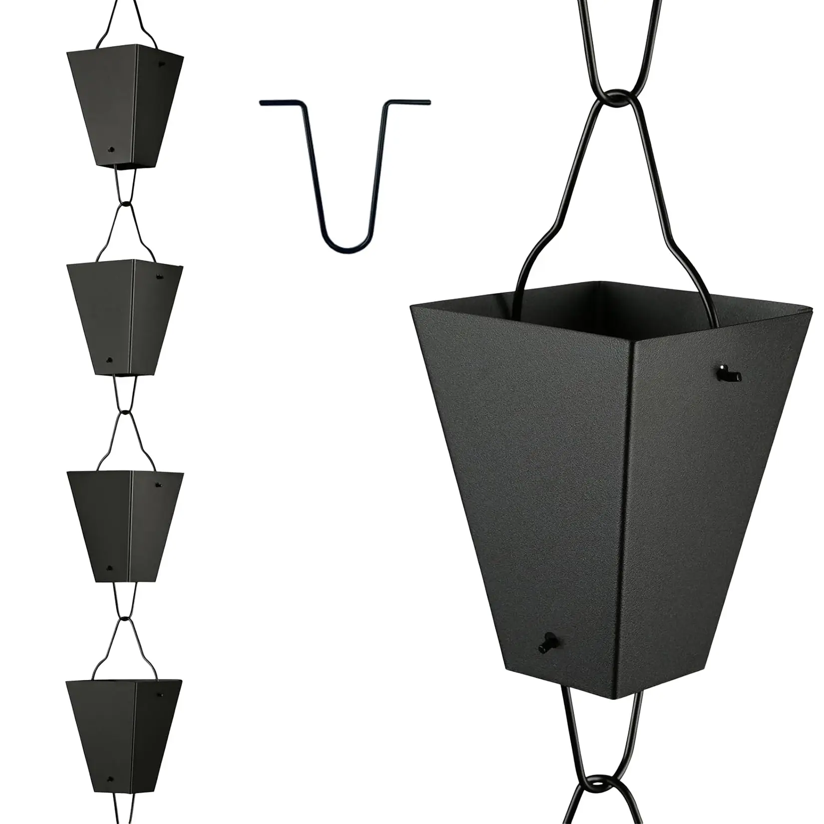 Decorative Black Square Metal Rain Chain 10.5ft Functional Gutter Downspout Alternative Weather Resistant Outdoor Garden Home Exterior Decor