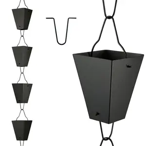 Decorative Black Square Metal Rain Chain 10.5ft Functional Gutter Downspout Alternative Weather Resistant Outdoor Garden Home Exterior Decor