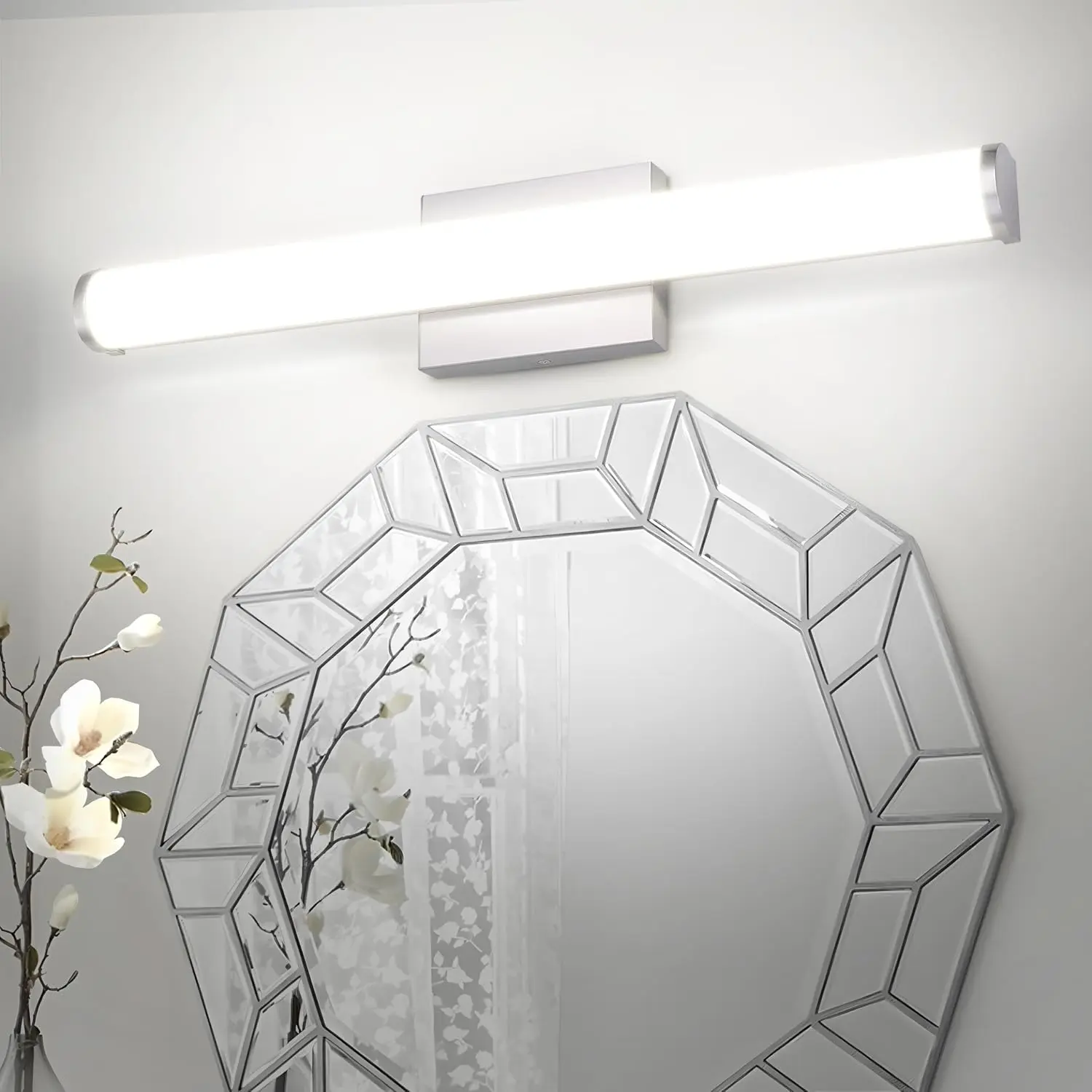 24" LED Linear Vanity Light Fixture, Modern Bathroom Sconce — 3 Color 3000K-5000K, Dimmable, 25W 1750LM, Energy Star & ETL Listed — Over Mirror Makeup Slim Bar for Bedroom, Cabinets — Nickel