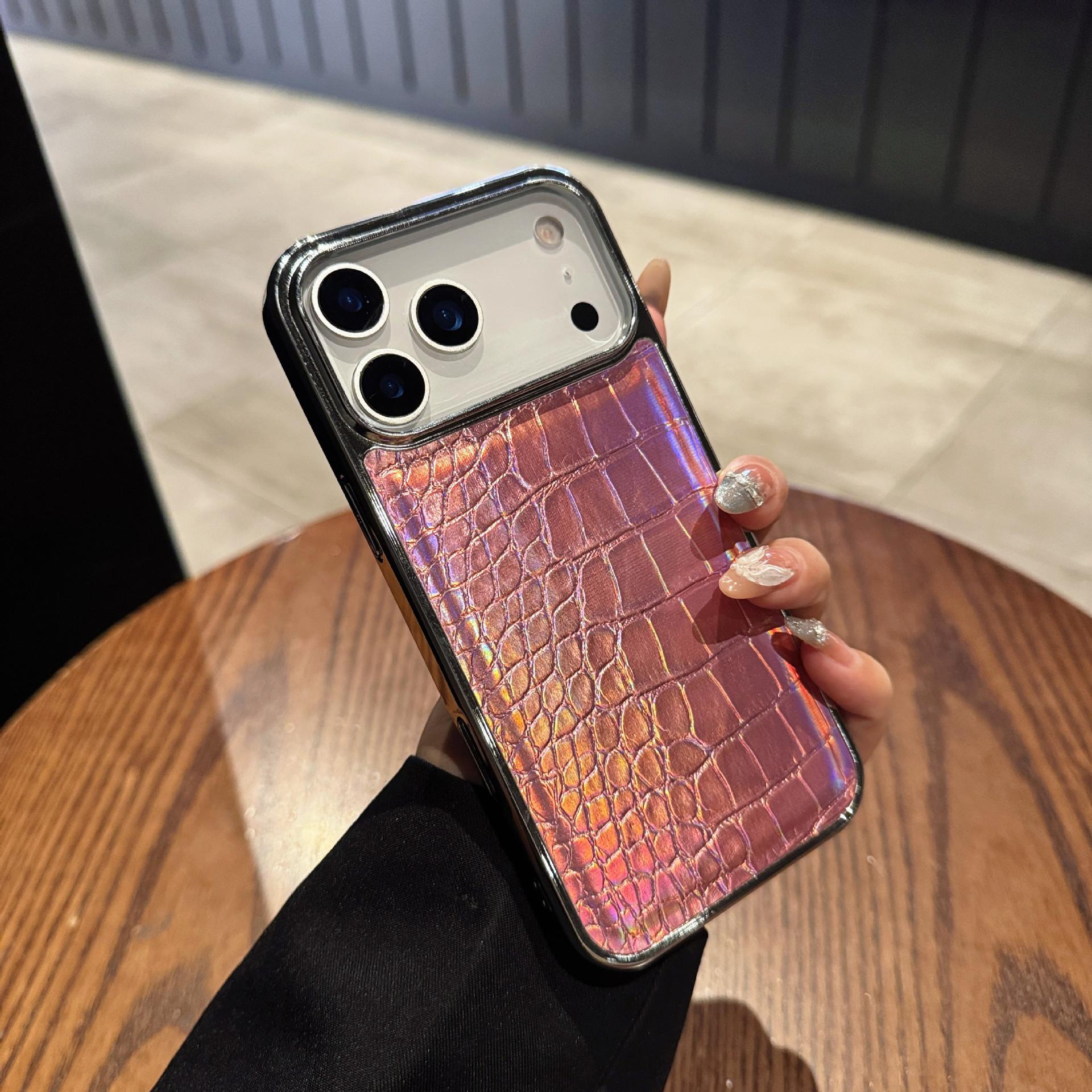 Iridescent Electroplated crocodilePattern Case Suitable for iPhone17, iPhone 16 Pro Max, Vegen Crocodile Leather, high-end feel, anti-drop protective cover