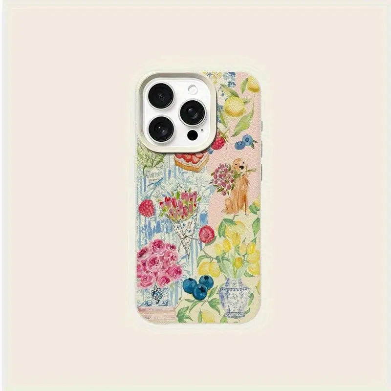Multicolor Floral & Fruit Pattern TPU Lychee Texture 1-Piece iPhone Case - Mobile Phone Accessories, Fits iOS iPhone 16,15,14,13,12,11,XS,XR,X,8,7 Plus,Pro,SE Series, Ideal for Halloween,Birthday Gifting to Loved Ones or Yourself