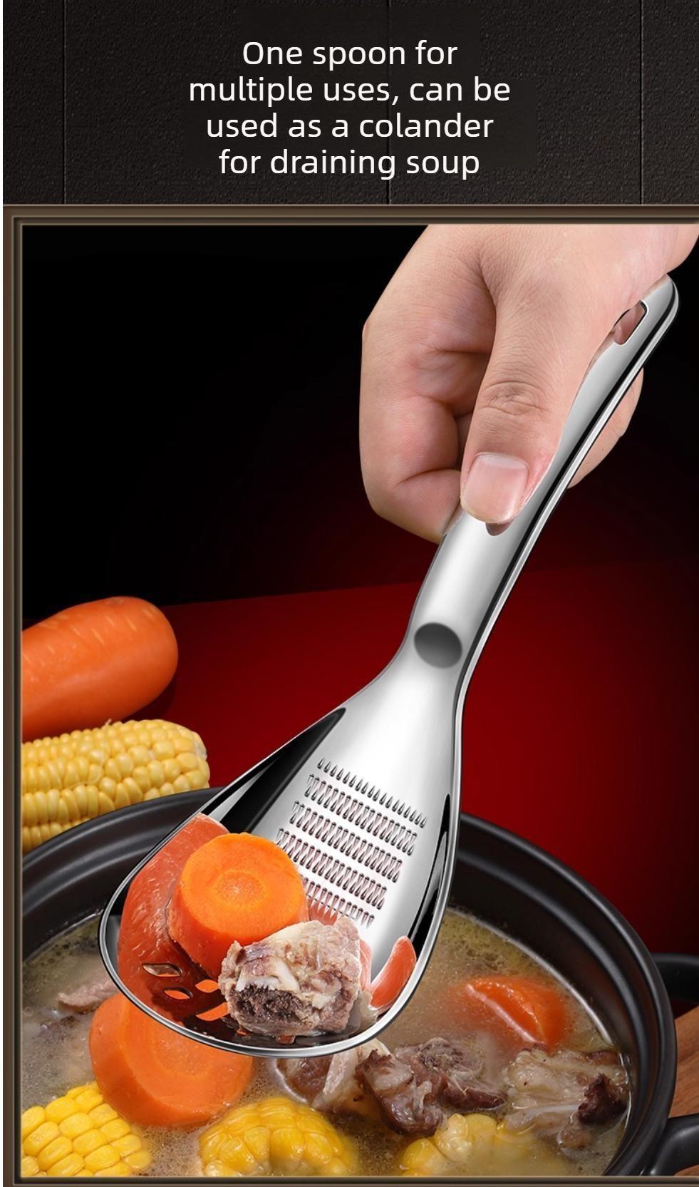 Stainless steel multi-functional grinding spoon, baby food mashing spoon, food-grade cooking strainer, draining spoon