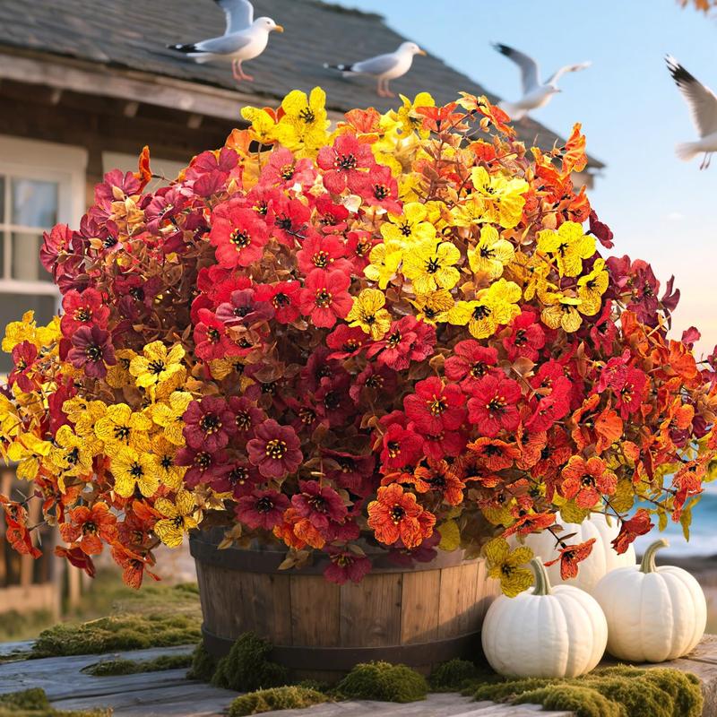12 Bundles UV Resistant Artificial Fall Flowers for Outdoor - No ...
