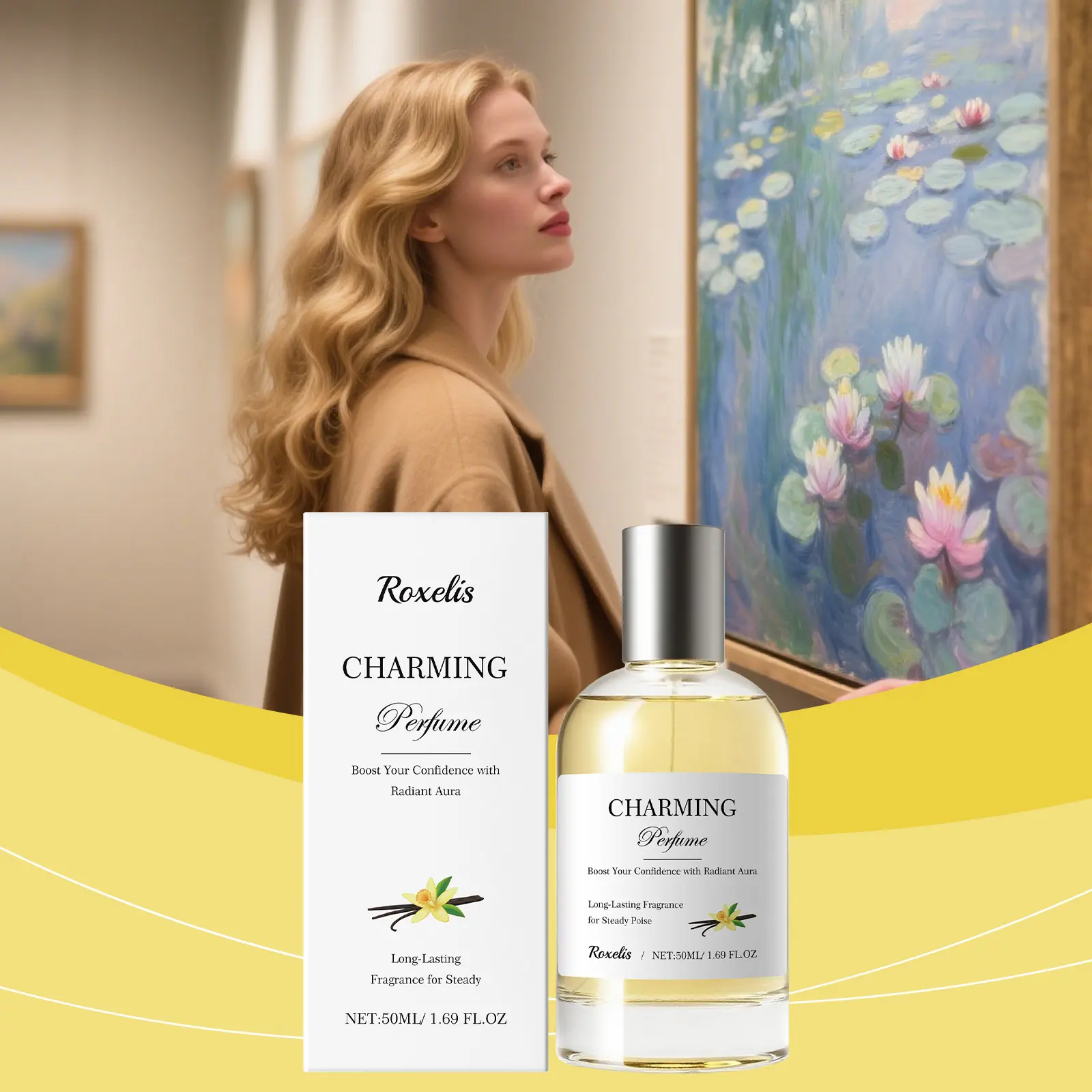 50ml Roxelis Amber Vanilla Perfume Spray Long Lasting Fresh Scent Eliminates Odor Elegant Light Fragrance for Daily Work Social Occasions, Mild Formula with Glycerin, Unique Warm Aroma, Ideal Birthday Holiday Festival Gift for Women