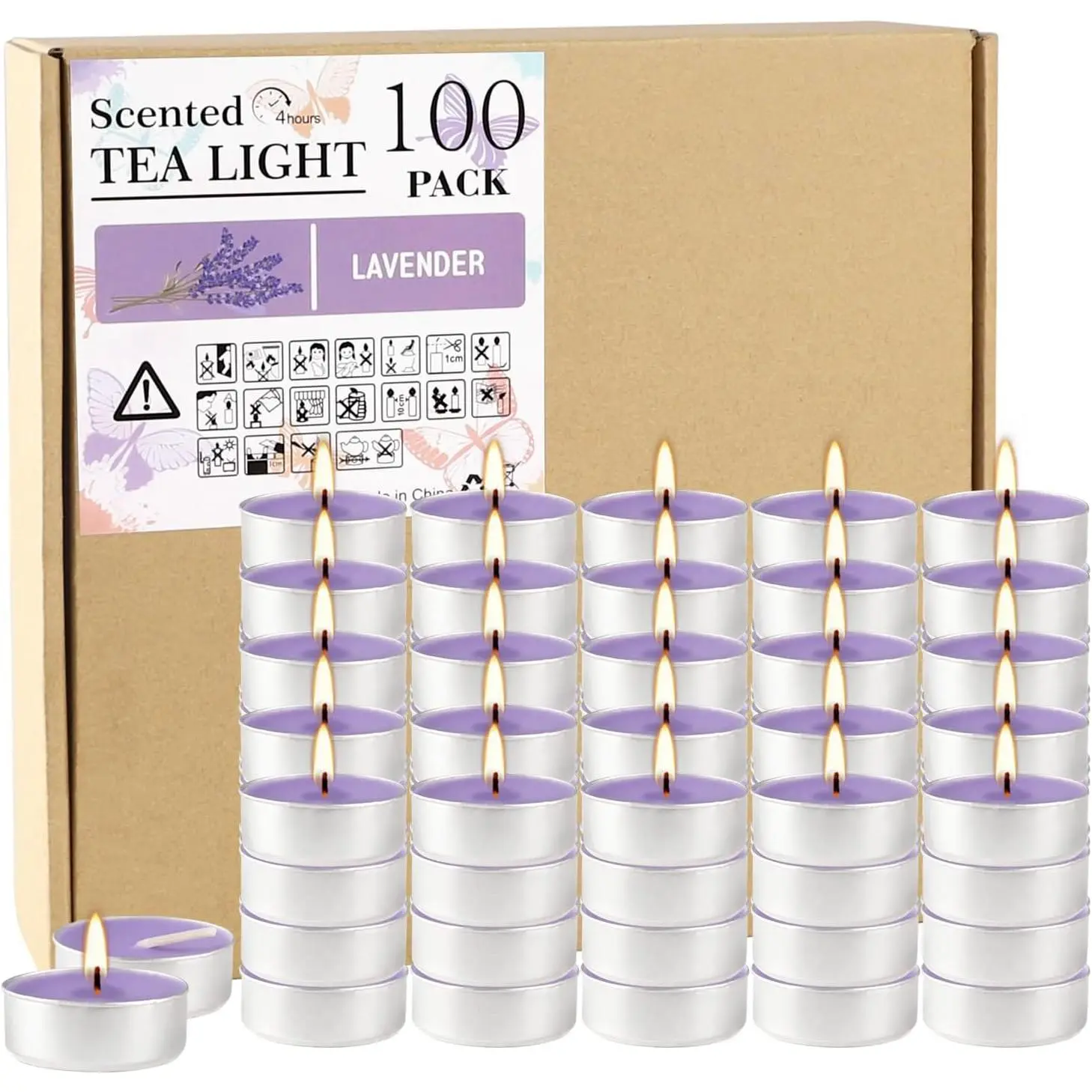 Purple Lavender Scented Tealight Candles - Giant 100 Pack Candles - Smokeless, 4 Hour Burn - Gift Set for Valentine's Day, Christmas, Weddings Centerpiece & Home Decor