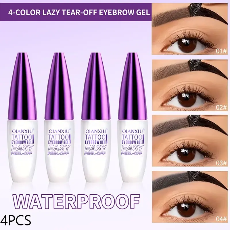 4pcs Peel off Eyebrow Gel Kit, Semi-Permanent Tattoo Eyebrow Tint Set, 24 Hours Waterproof, Long Lasting, 4 Colors, Natural Eyebrow Cosmetics, Brow Tinting Kit