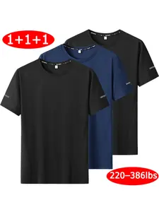 Plus Size Men's T-Shirts 3 Pack Quick Dry Sport T-Shirts, 1XL-7XL, Breathable Crew Neck Tees, Multi-Color Mix, Fits 220-386lbs