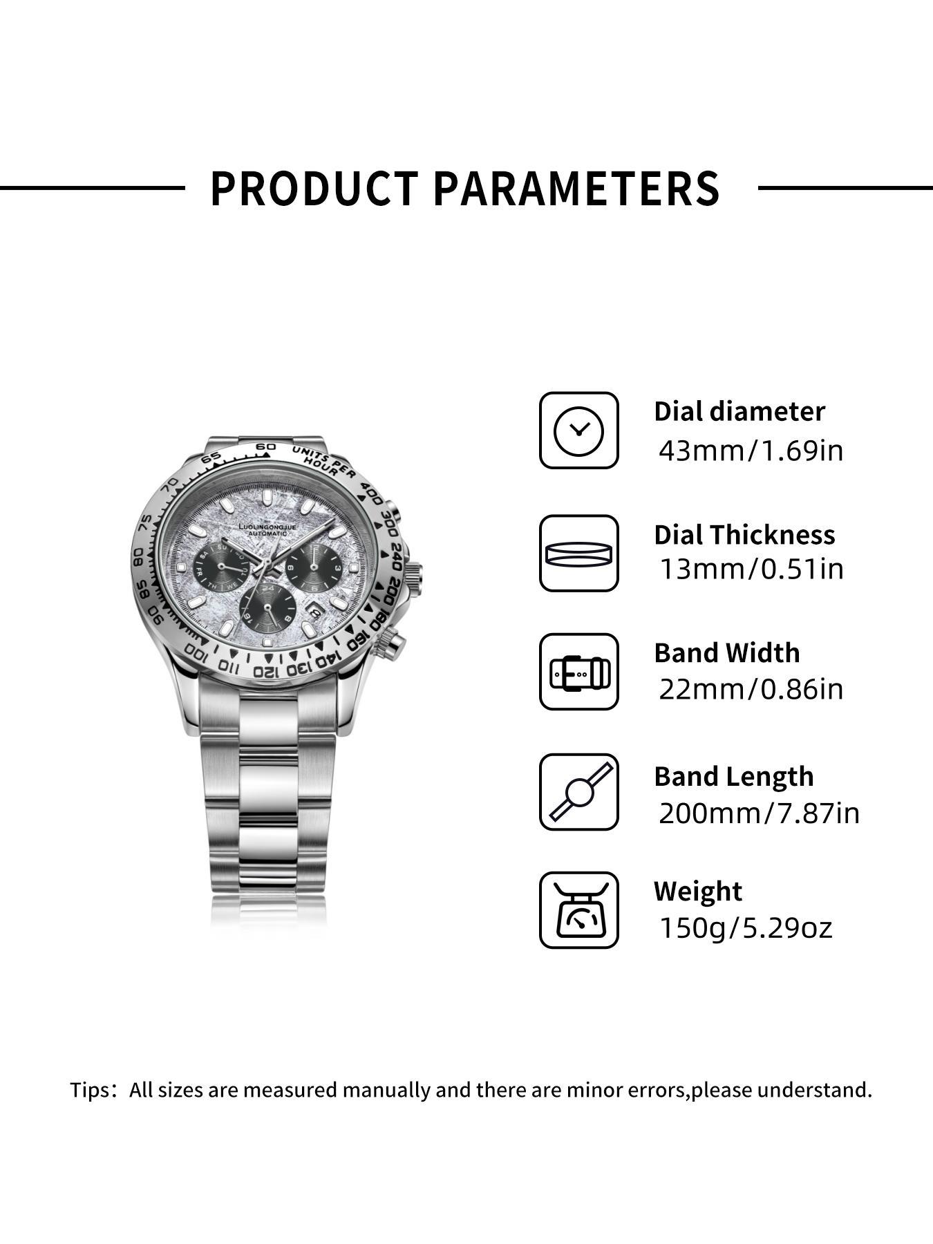 Multi-Function Chronograph Mechanical Watch for Men, Skeleton Stainless Steel Automatic Self-Winding Timepiece with Month, Date, Day, and 24-Hour Display – Luxury Gift for Business & Fashion