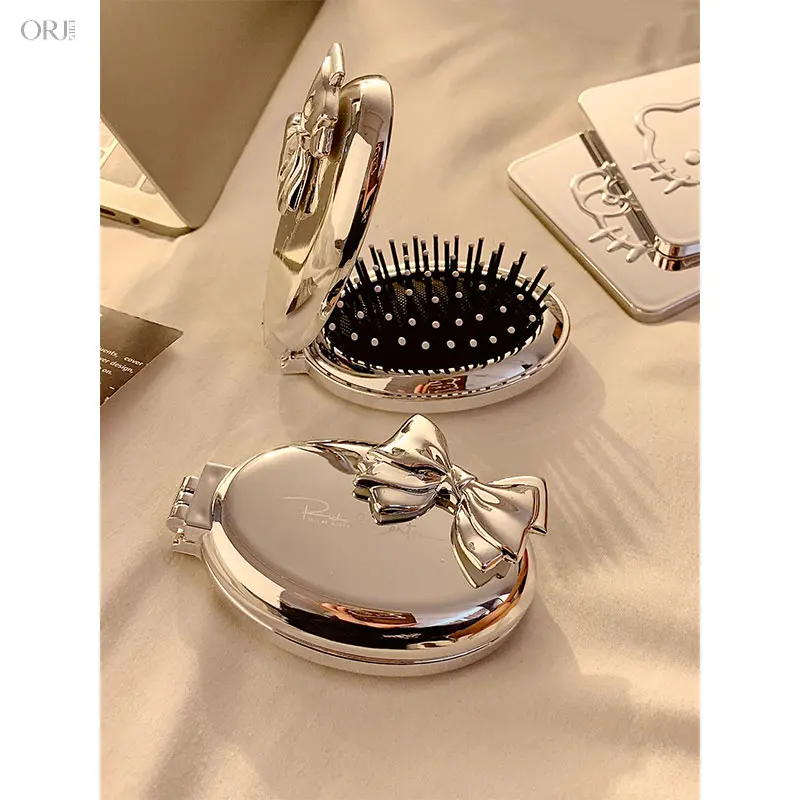 2 In 1 Foldable Air Cushion Hair Brush with Built-In Mirror, Portable Mini Massage Scalp Comb for Women, Compact Travel Anti-Static Hair Detangler, Back To School Must-Have Daily Carry Pocket Hair Styling Accessory