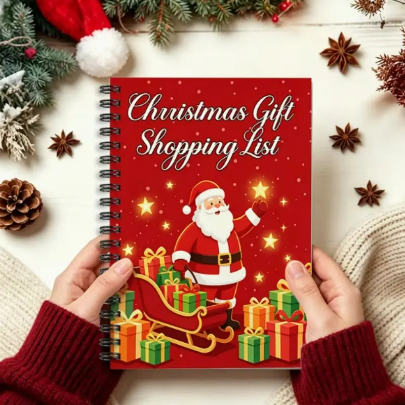 Christmas Gift Shopping List Coil Notebook, Santa Claus Festival Budget Planning Journal, Holiday Organizer, Essential Christmas Planner