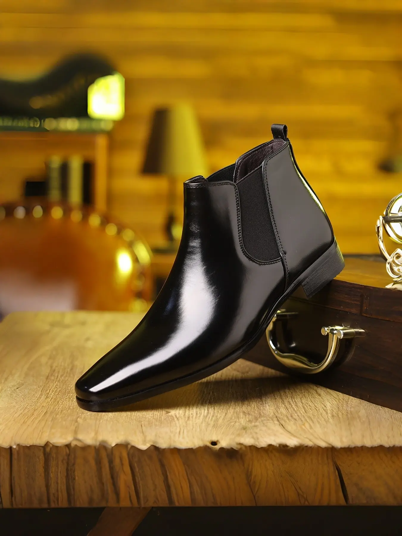 2207 Mirror Finish PU Leather Chelsea Boots, Minimalist Smooth Design, Perfect for Suit and Coat, Elevate Your Style