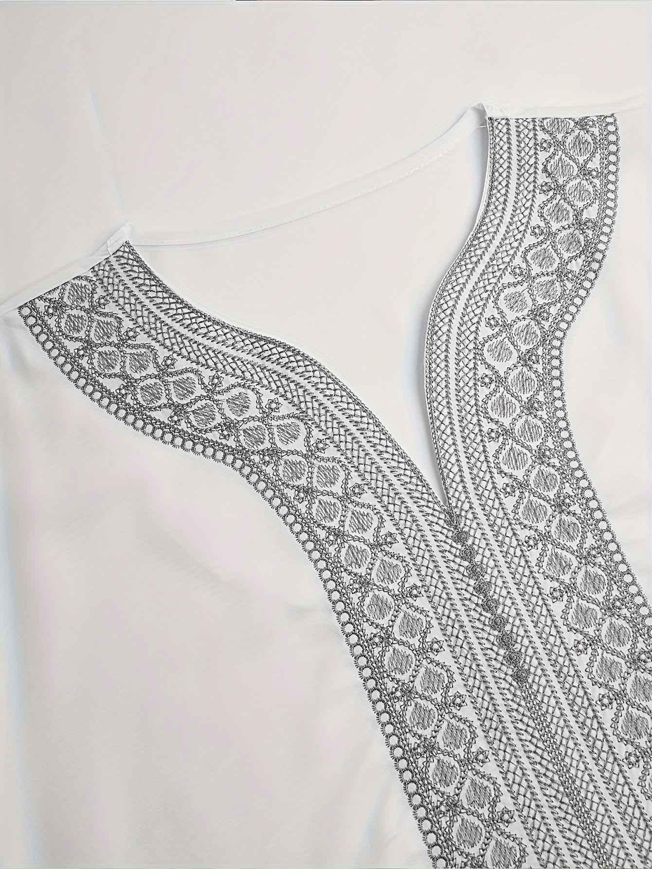 [Moroccan |   Silvery] Moroccan Men's robe |   pure white Silvery thread embroidered robe |   Muslim fashion traditional festival clothing, Gift for Eld, Gift for Ramadan, Zhiyu's selection