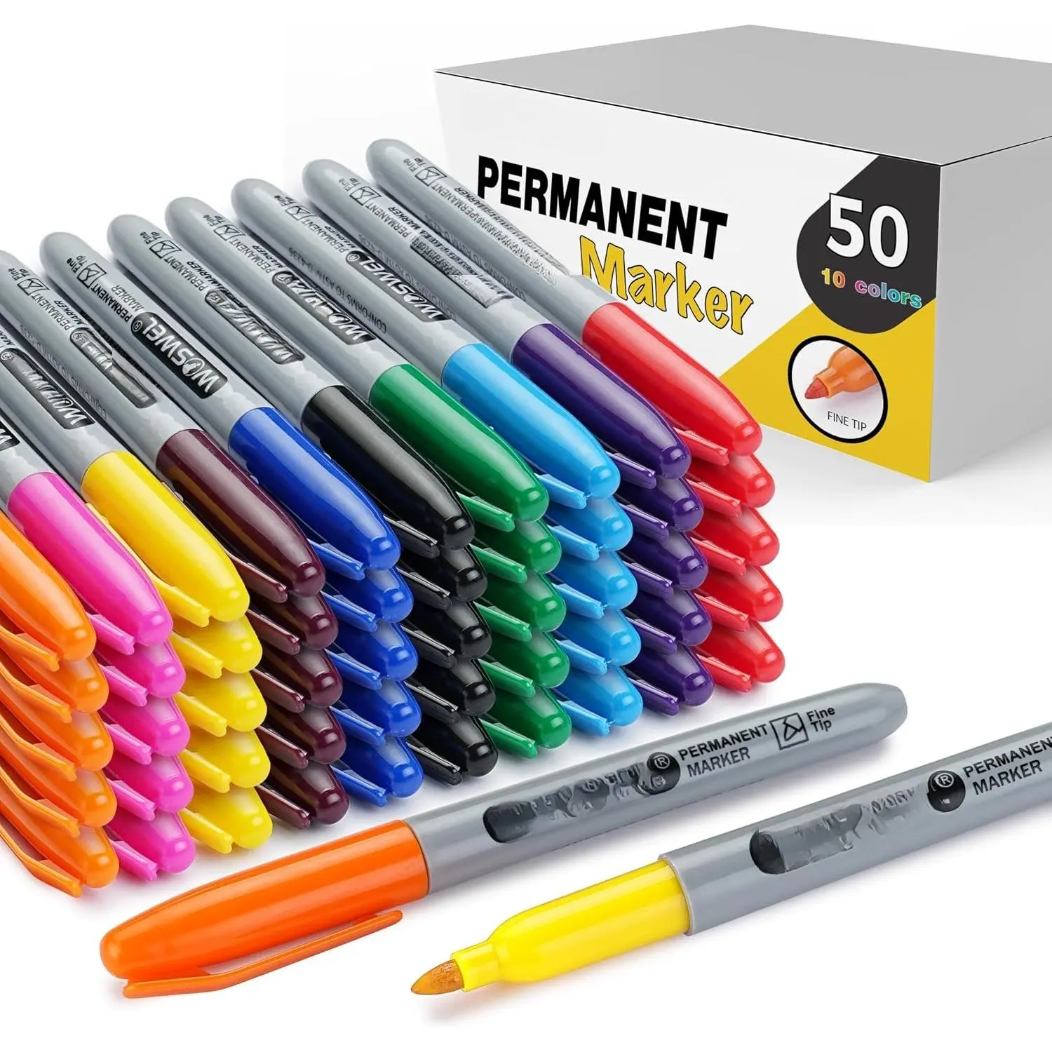 Permanent Markers Bulk, 50 Pack, 10  Colors Fine Tip Marker