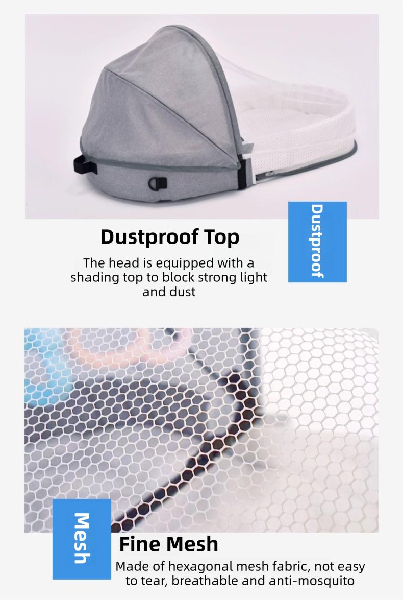 Portable Baby Bed in Bed for 0-12 Months Foldable Travel Infant Bassinet with Mosquito Net Canopy Breathable Mattress Safety Straps Carry Bag Backpack Design Includes 3 Hanging Toys