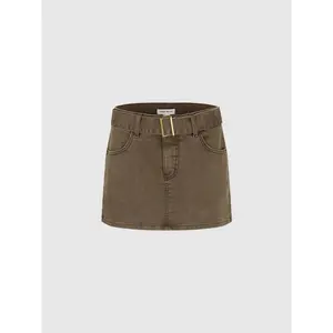 URBAN REVIVO Belted Buckled Denim Mini Skirts