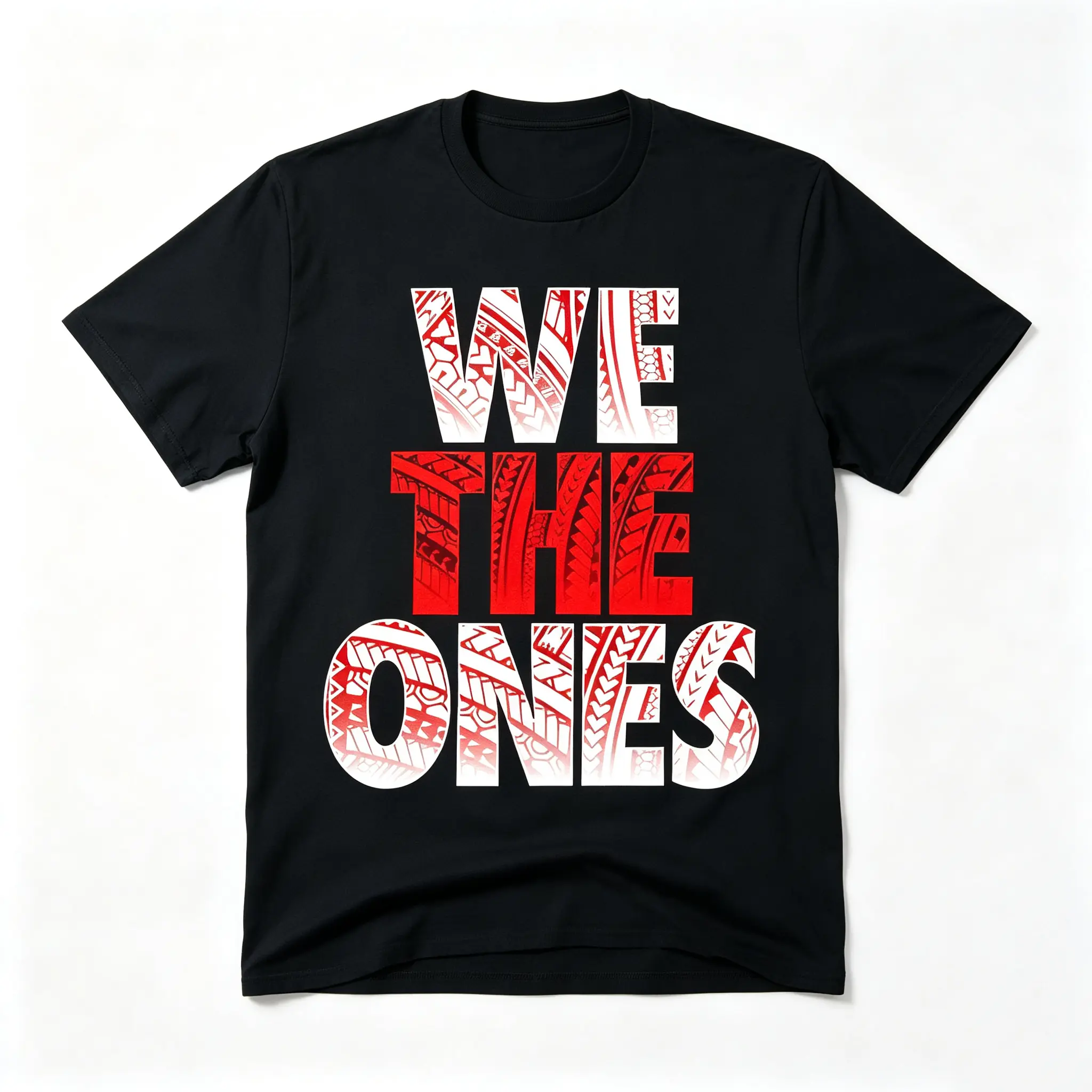 We The Ones Polynesian Tribal Pattern Graphic Short Sleeve Top, Samoa Hawaii Tribal Art Slogan Tee, Cultural Island Style Casual Outfit For Men