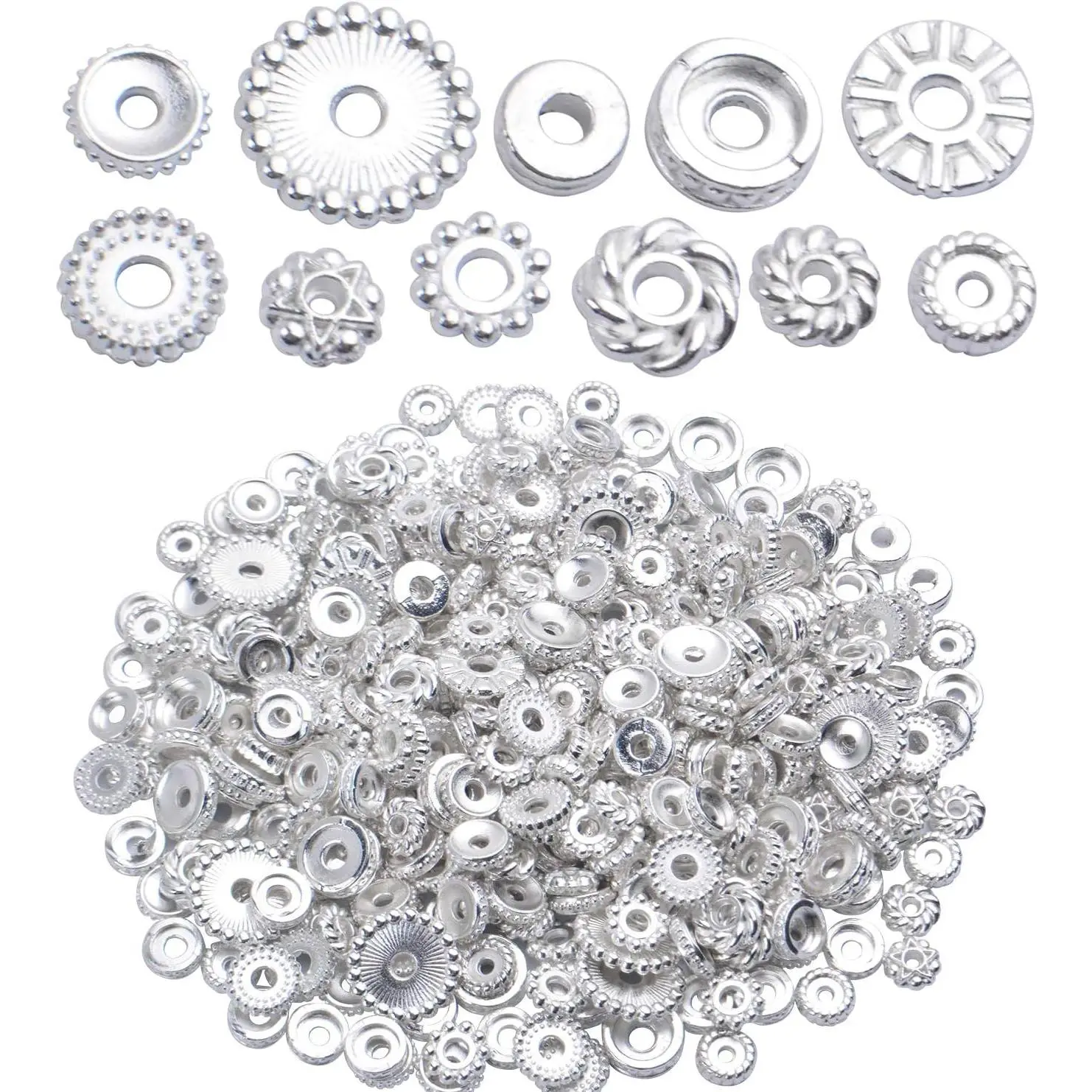 100 Gram(About 170-300pcs) Spacer Beads  Bead Charm Spacers Alloy Spacer Beads for  Making DIY Bracelets Necklace and Crafting,