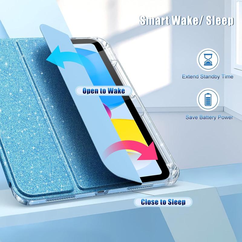 Shiny Clear iPad Case | Glitter Back Cover with Pencil Holder for iPad 10th & 11th Gen