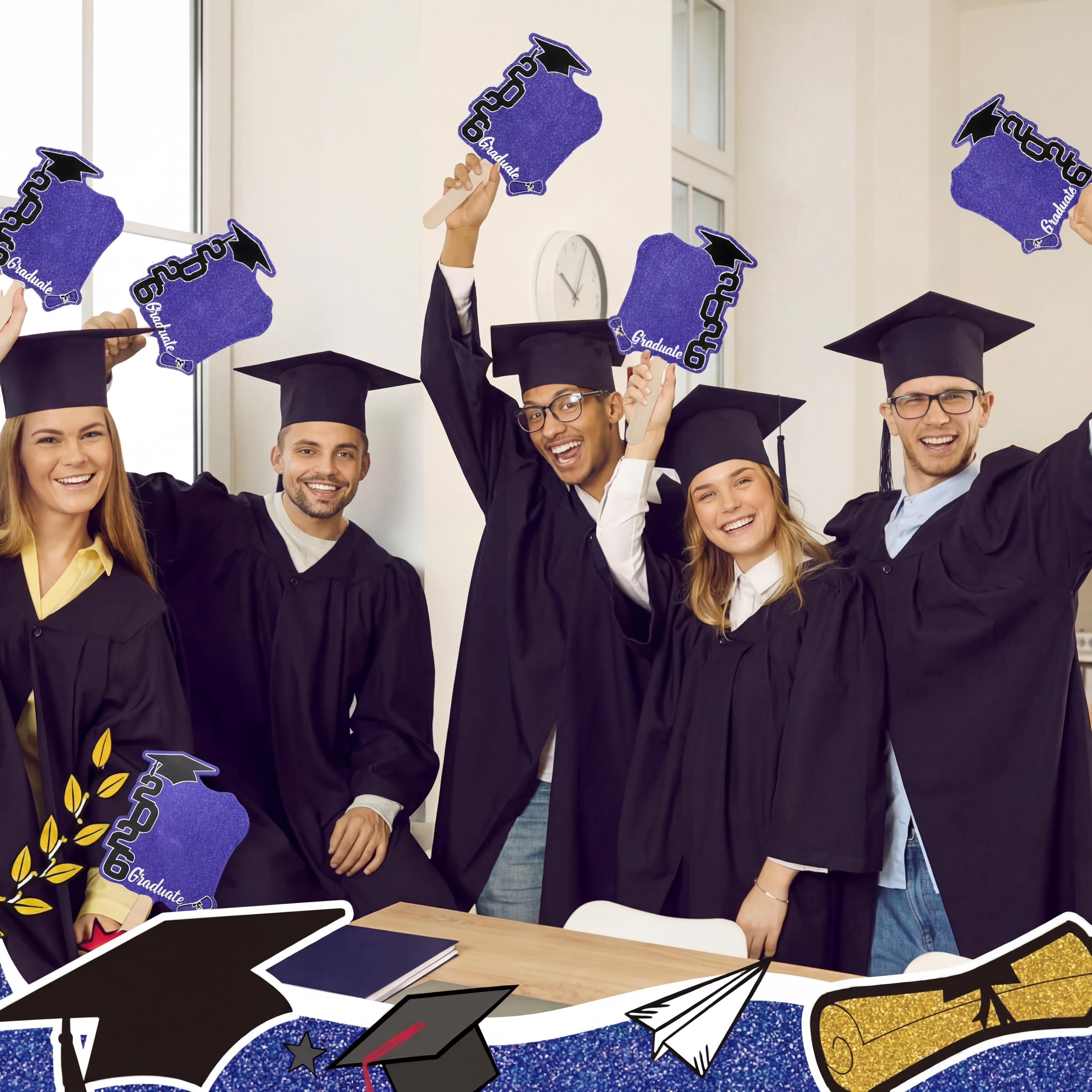 24 Pack Class of 2026 Graduation Fans with Handle Double Sided Grad Photo Props for Keepsake Gifts Graduation Party Supplies