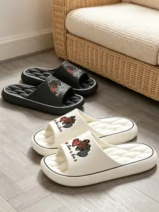 Internet-famous INS-style slide sandals with three-heart print, thick-soled slippers made of soft and bouncy EVA material, casual one-strap slides for outdoor wear in summer (Runs small, please order one size up)