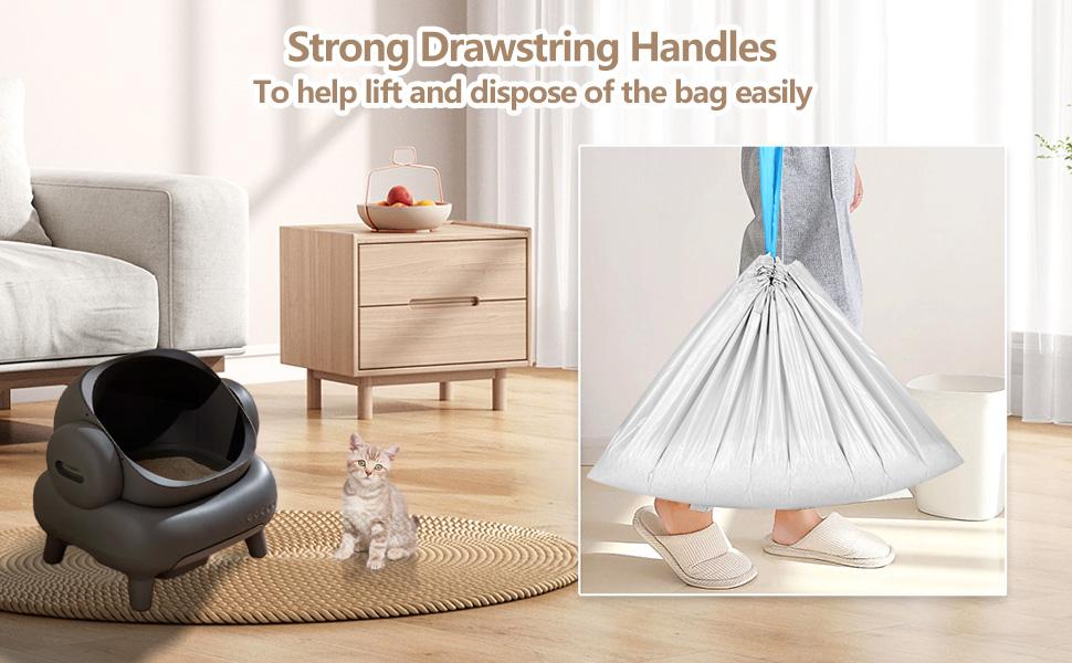 120 Count Automatic Cat Litter Box Liners Bags Compatible with NeakasaM1 Petpivot Autoscooper 11 and Similar Open-Top Self-Cleaning Cat Litter Box, Drawstring Handle Heavy Duty Leak-proof, 27 * 13in