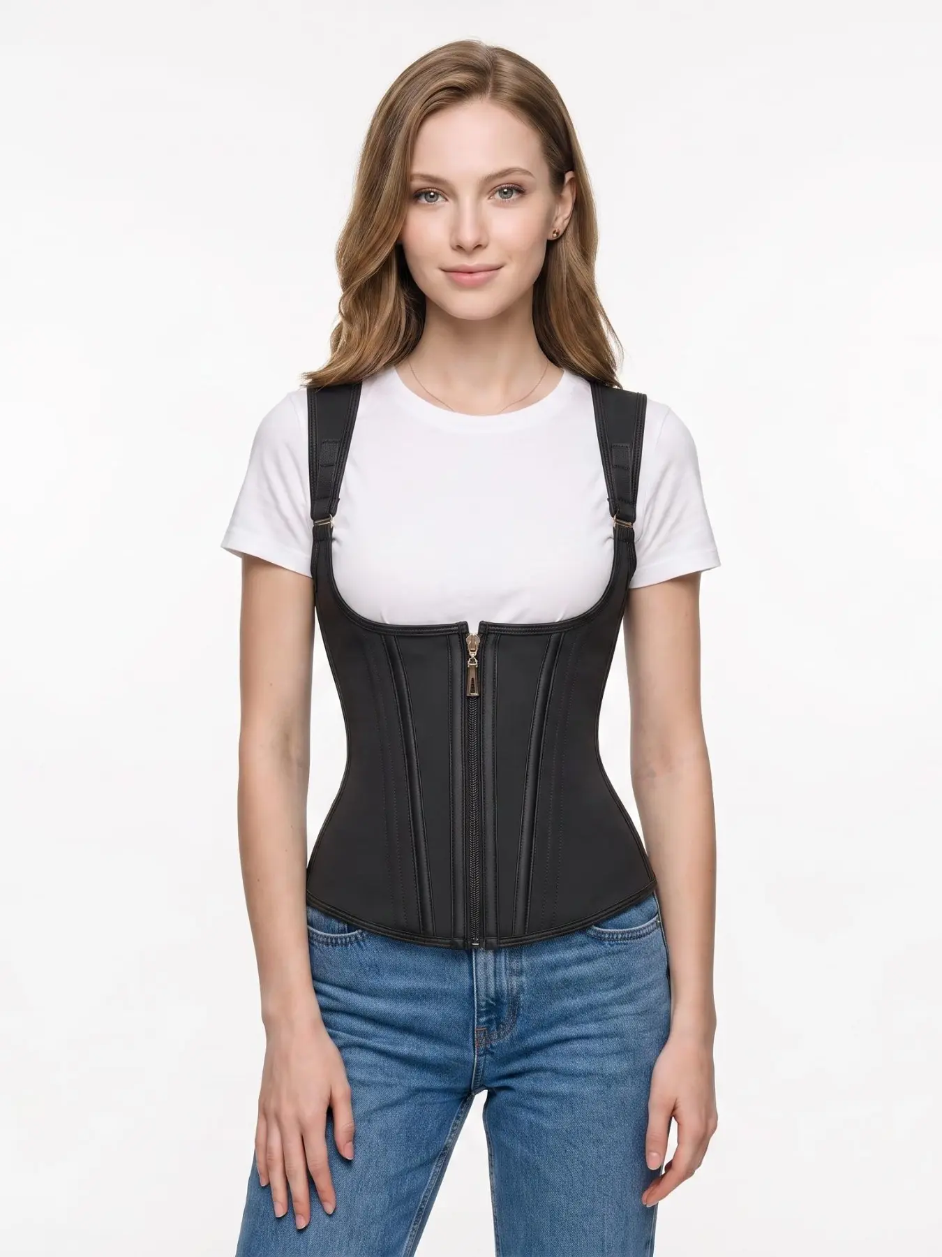 Adjustable Wide Strap Front Zipper Steel Bone Waist Cincher, Professional Shaping Design, Dual Tightening Back Buckle, Slimming Waist Belt