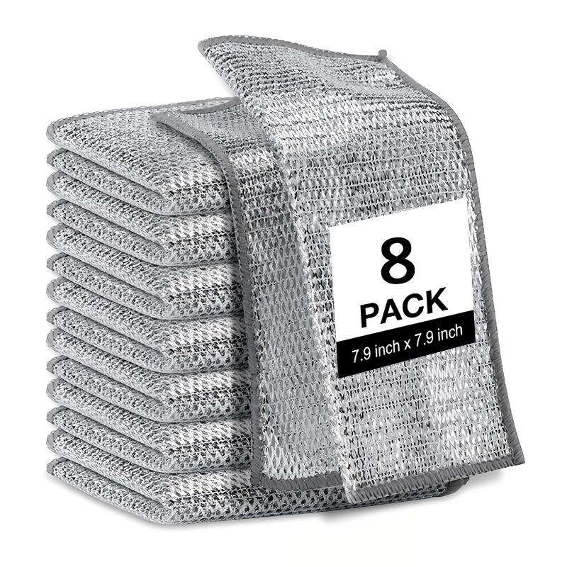Double-Layer Kitchen Dish Towels, 8/12/18pcs Multipurpose Reusable Steel Wire Cleaning Cloth, Powerful Cleaning Mesh Dishwashing Rag for Cookware, Sinks, Dishes, Stove Tops, Soft Cleaning Towel