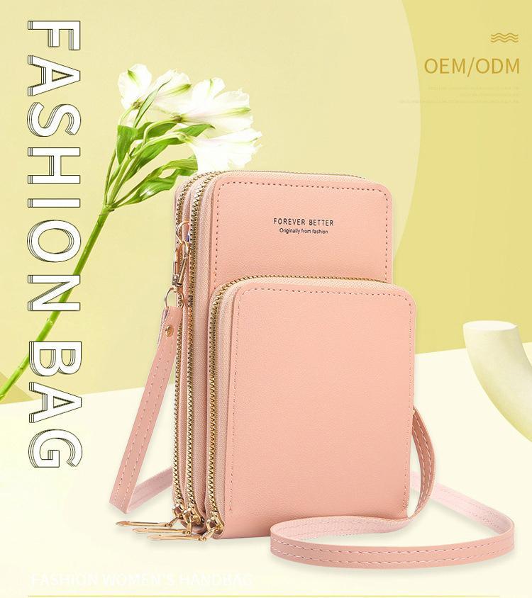 Women’s Solid Color Triple Compartment Wallet Crossbody Bag PU Leather Phone Pouch Touch Screen Window Multi Layer Pockets Shoulder Strap Everyday Travel Use