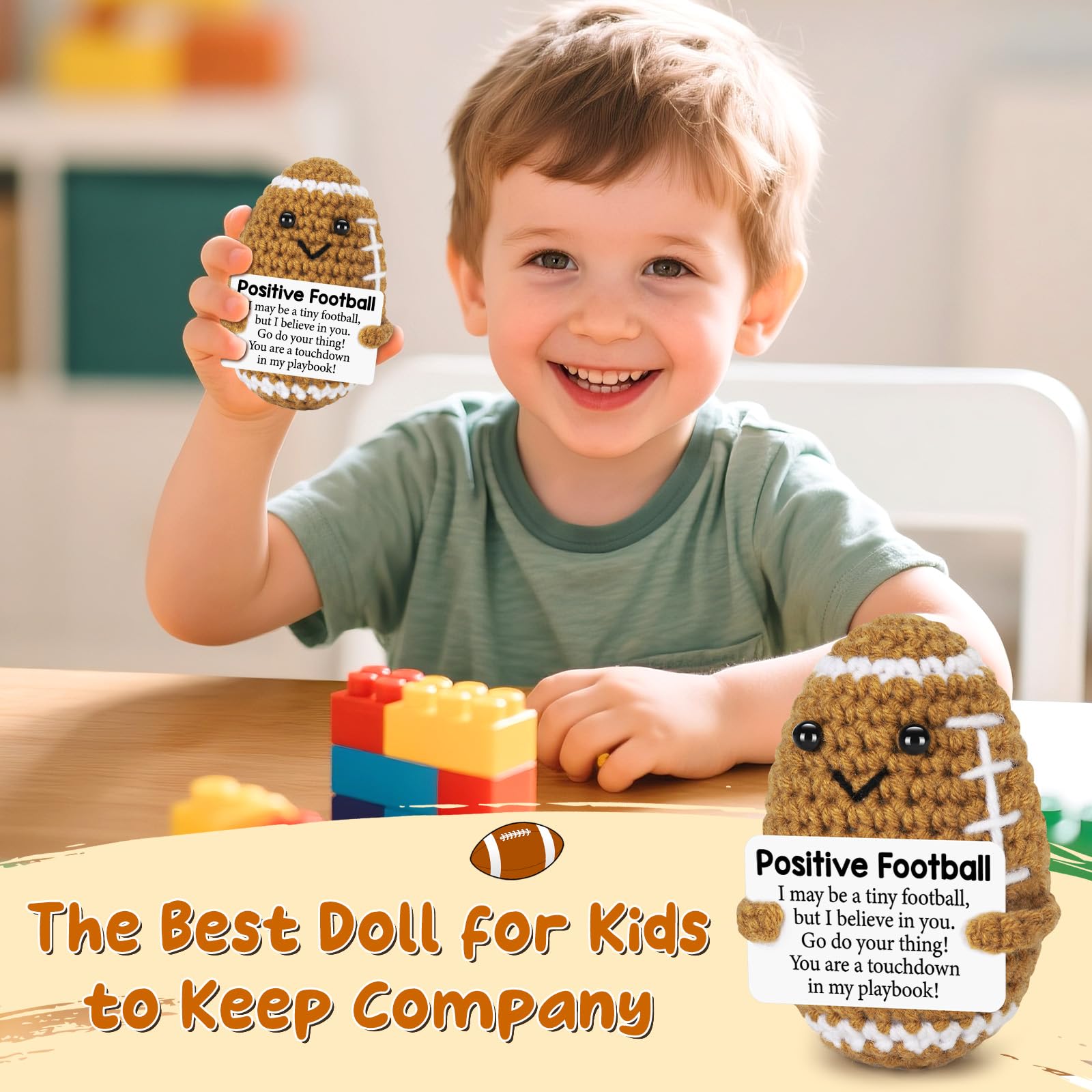 Adorable Hand Crochet Football Stuffed Toy Emotional Support Plush,Full Filling Soft No Odor Durable Colorfast,Perfect Birthday Gifts Teacher Appreciation Gifts For Women Men Him,Home Decor Desk Ornament Bag Pendant Healing Gift For Holiday Party Graduati