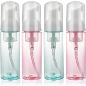 4 Pack Foam Pump Bottle Travel 2 oz/60 ml Small Size Mousse Foam Soap Dispenser Refillable Plastic Foaming Soap Dispenser Empty Travel Foaming Containers for Soap Shampoo Lash Washer