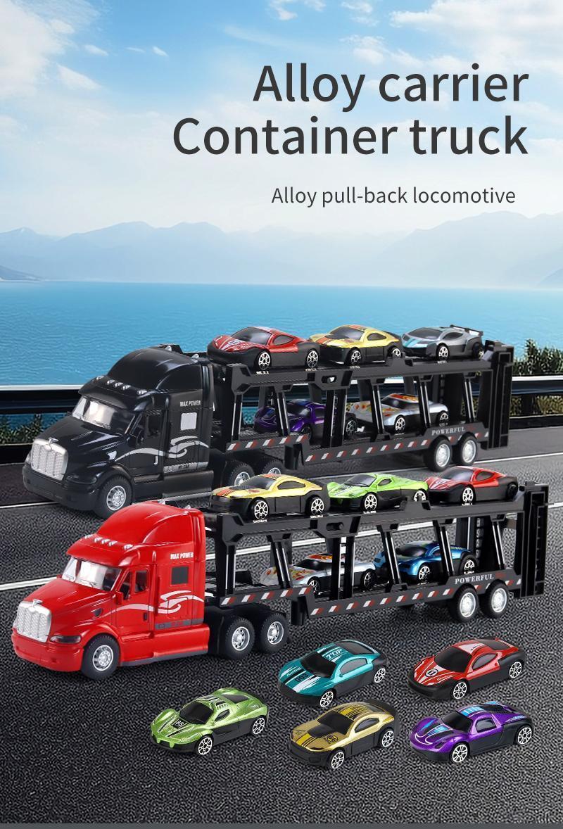 Alloy Toy Car Big Truck Container Truck Transporter Boy Model Set Christmas Halloween Gift
