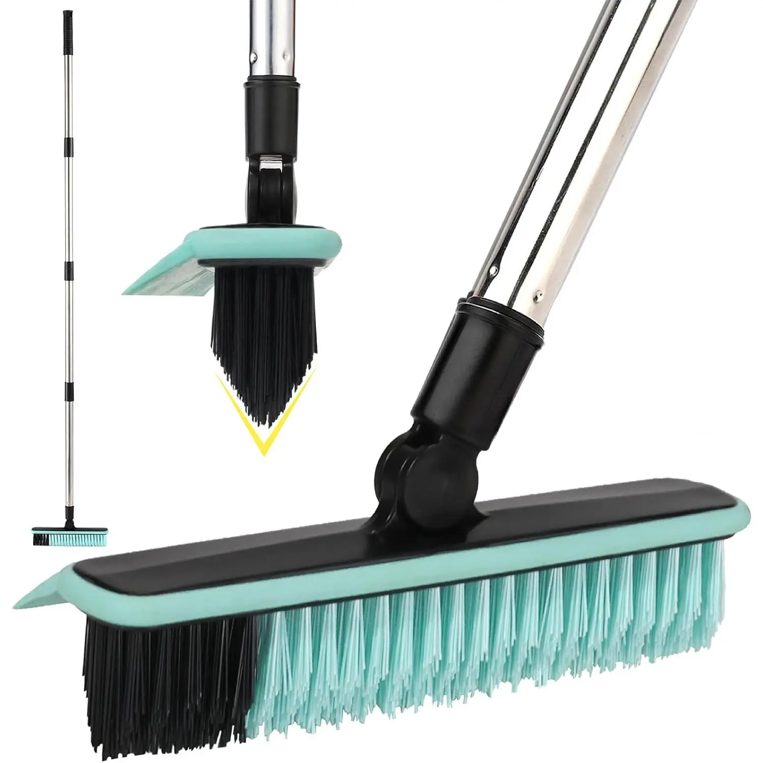 Grout Cleaner Brush with Long Handle, V-Shaped Floor Scrub Brush Swivel Grout Brush Stiff Bristle Floor Grout  for Bathroom, Tile Line, Crevice, Kitchen, Wall, Deck, Garage (Green)