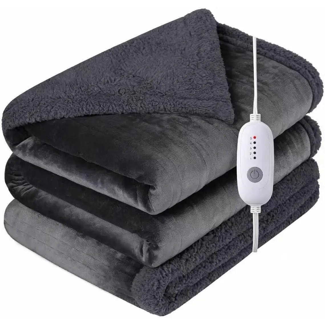 Electric Heated Blanket Full 72"x84" - 5 Heat & 10H Auto-Off, Microplush Flannel & Sherpa, Same Color Both Sides, Machine Washable, Overheat Protection, Gifts for Home Bedroom Sofa Dark Gray