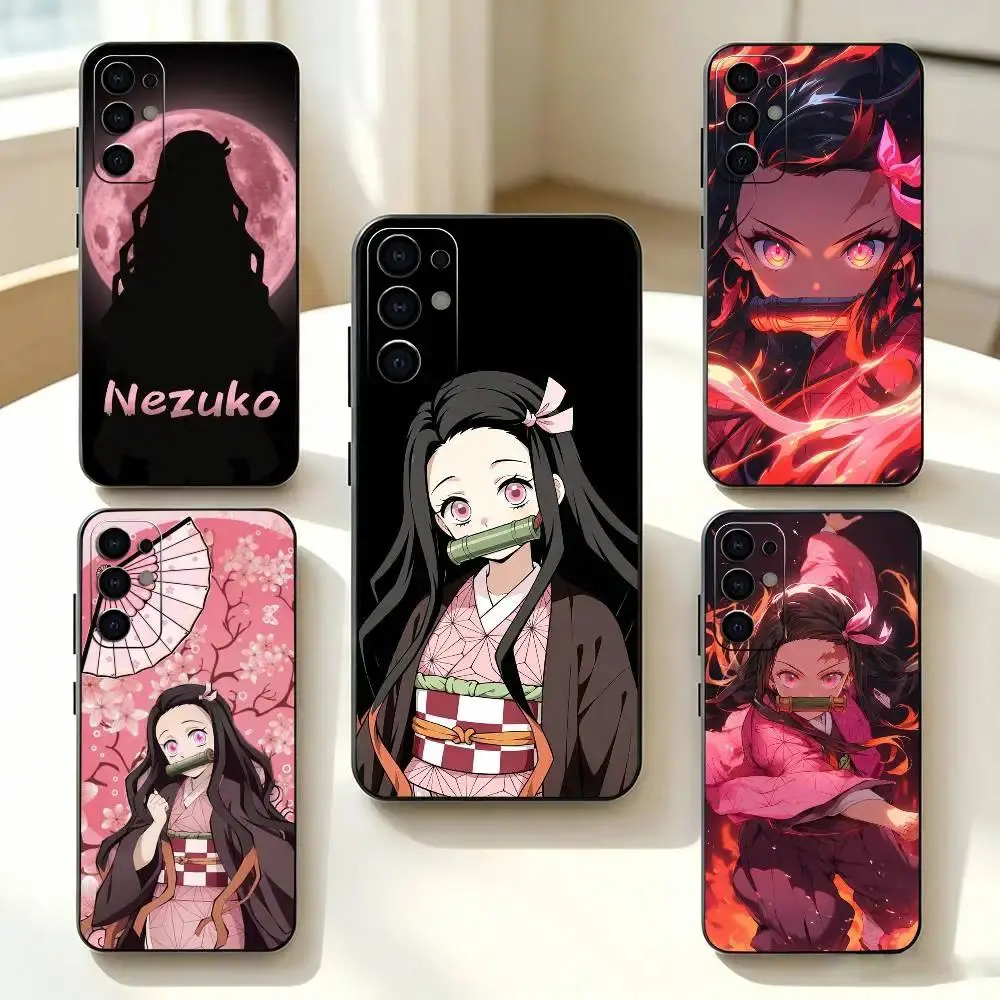 Nezuko Kamado Demon Slayer Anime Soft Phone Case For iPhone 11-17 Pro Max/Plus & Samsung Galaxy S23-S25 Black Cover