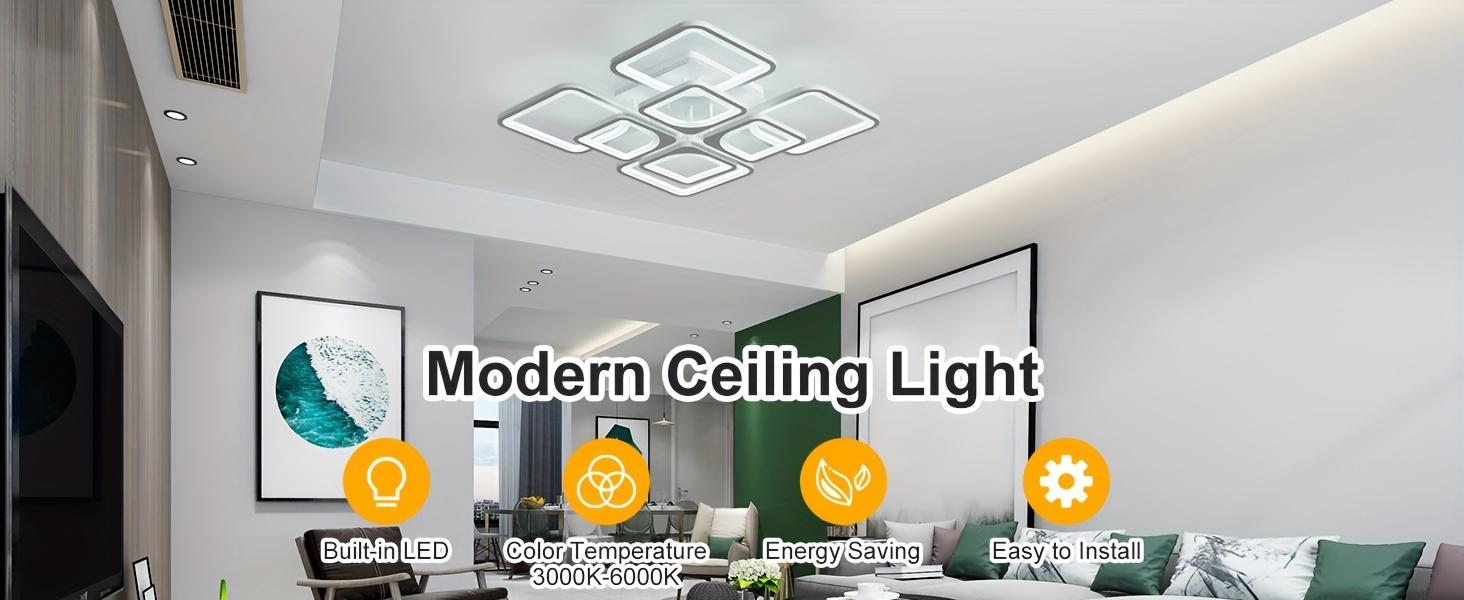23.6 Inch 8 Square Modern Acrylic LED Recessed Ceiling Light, Dimmable with Remote Control for Kitchen Living Room Dining Room Bedroom, 3000K-6000K