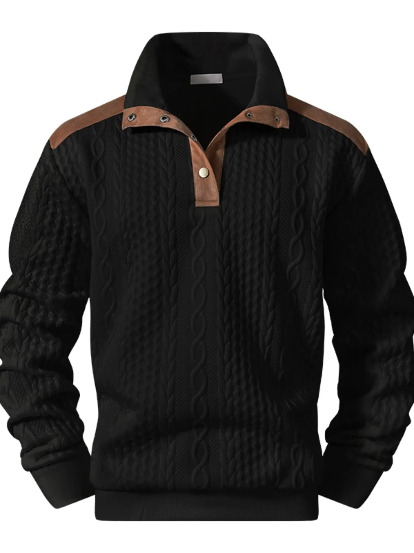 Vintage Colorblock Collar Men's Long Sleeve Polo Sweatshirt, 3D Jacquard Texture, Half Button Hoodie, Fall Daily Warm Casual Top