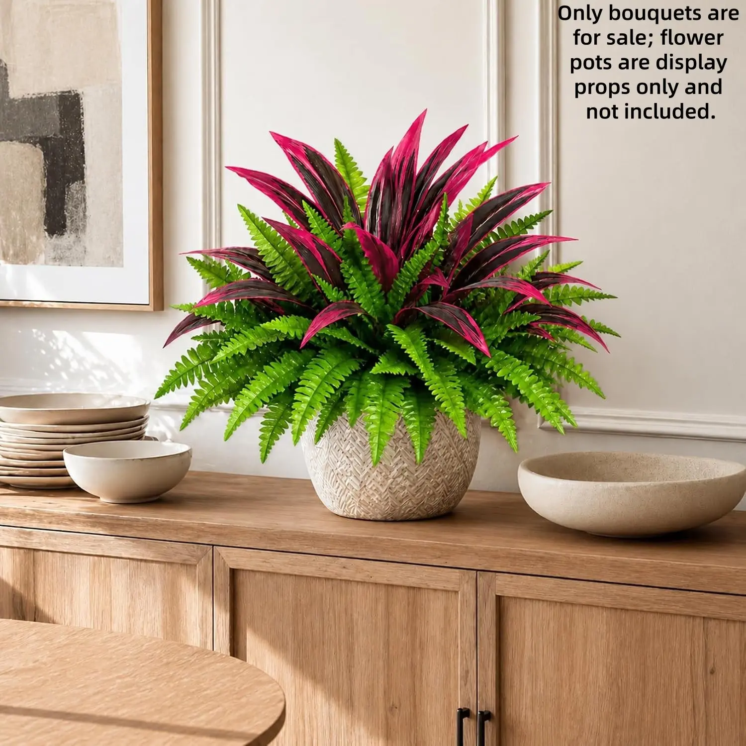 4pcs Artificial Greenery Bundle, UV Resistant Fake Plants, Fake Ferns, Boston Fern & Dracaena, Home Office Decor, Wedding Anniversary Decorations