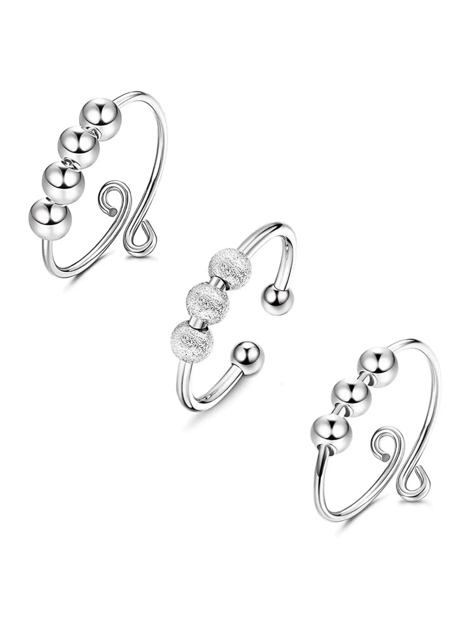 3 Pcs Trendy Polished Copper Sliding Bead Open Cuff Ring Bundle for Alt Street Fashion Women Men Eye-catching Textured Movable Bead Bands Ideal for Music Festivals Streetwear Fit Bold Mixed Layered Hand Styling Standout Edgy Youthful Finger Decoration