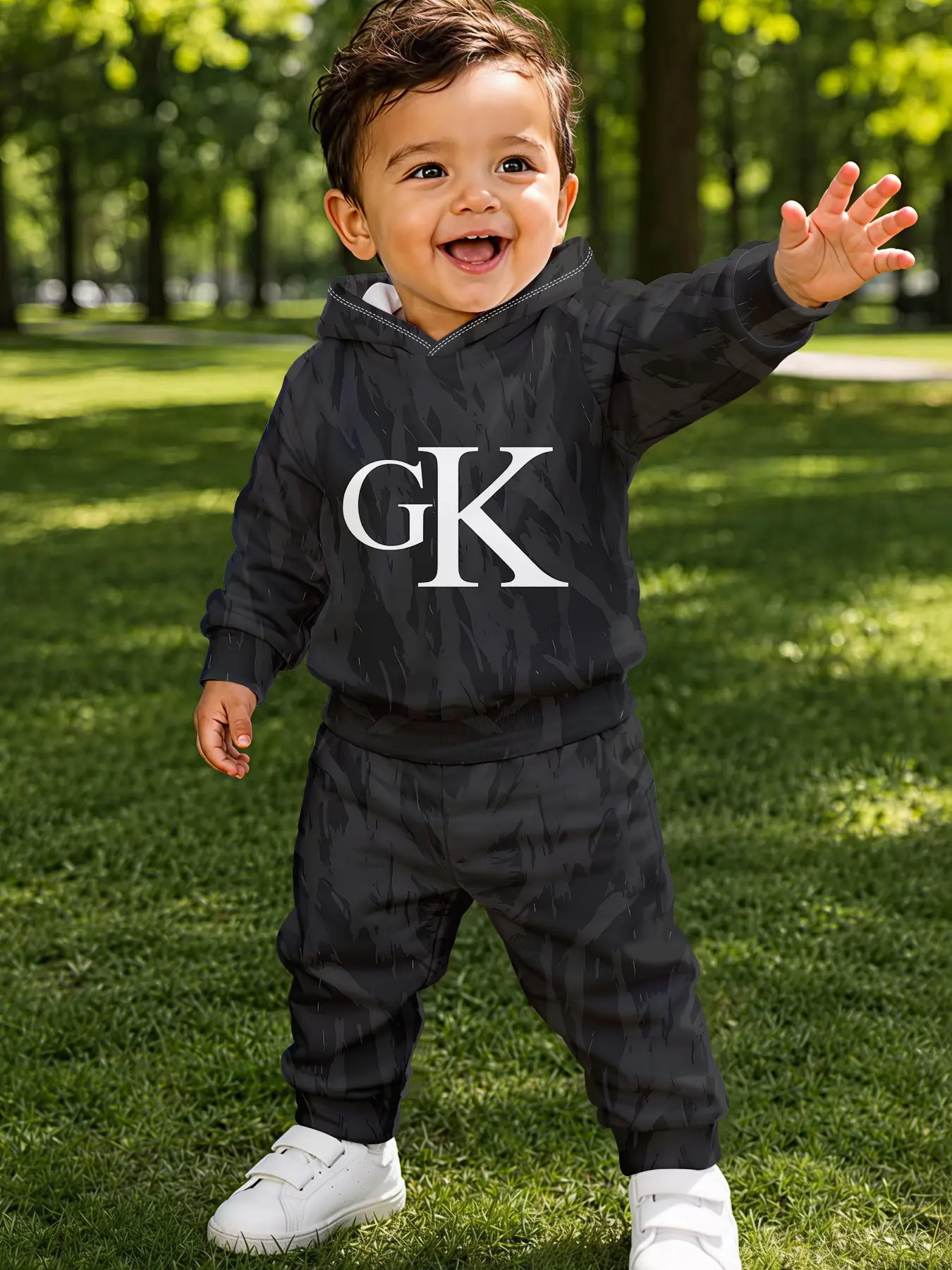 Boys' 2-Piece Hooded Sweatshirt Set, Camo Gk Minimalist Letter Print, Casual Comfortable, Perfect Gift for Boys