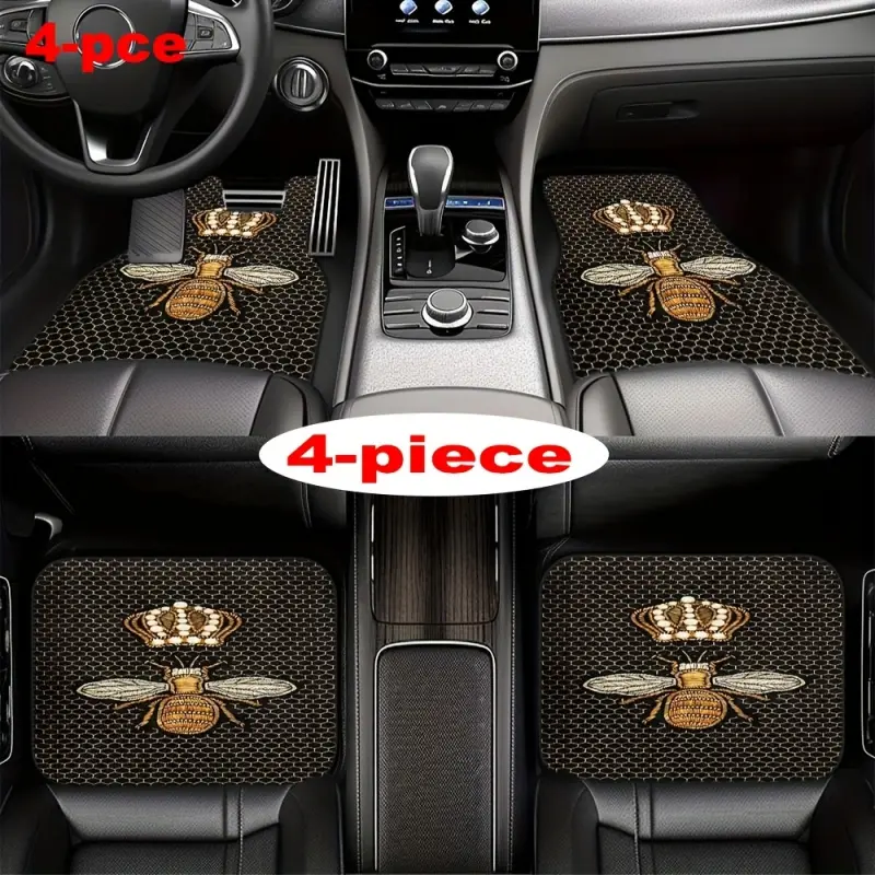 Suitable for all car models, 4-bee pattern car carpet, all-season vehicle carpet with non-slip base, easy-to-clean car interior accessory, Car Mat Set