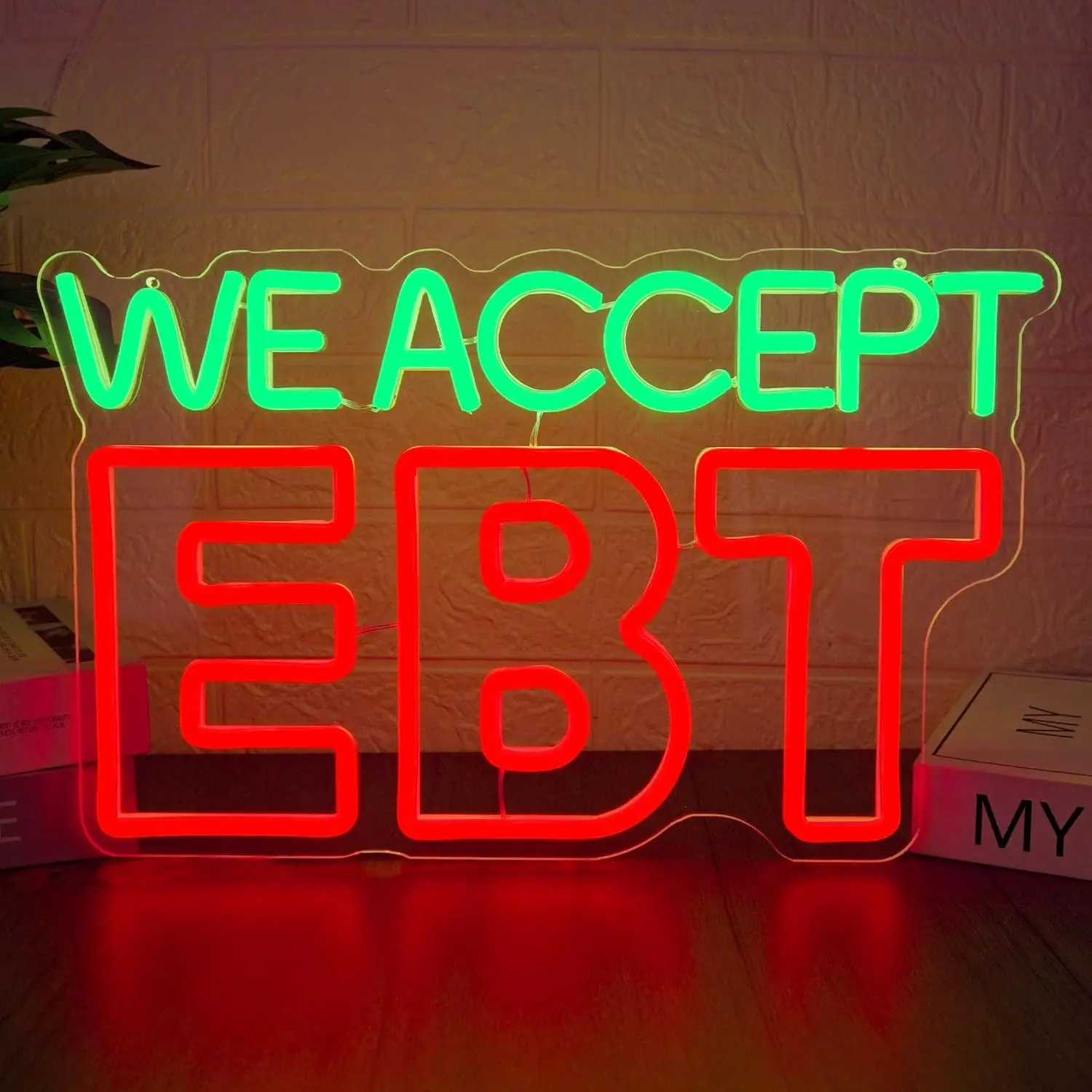We Accept Ebt Commercial Neon Sign, American Supermarket Style, Dimmable LED Lighted Sign, Convenience Store Wall Advertise Lamp