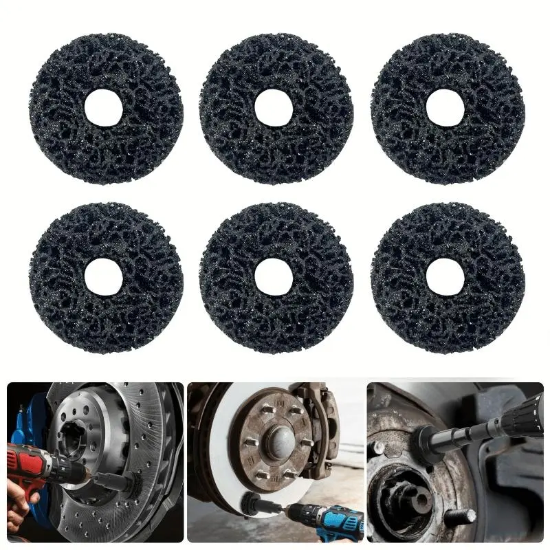 6-piece Black King Sanding Discs for Brake Discs, wheel hub rust removal and stud cleaning & maintenance. Suitable for car brake disc maintenance and refurbishment, automotive brake repair, made of long-lasting and wear-resistant abrasive material.