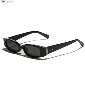 Unisex Y2K Narrow Square Sunglasses, Futuristic Small Frame with UV400 Protection, Statement Fashion Shades Perfect for Streetwear, Photoshoots, Everyday Use and All-Match Styling