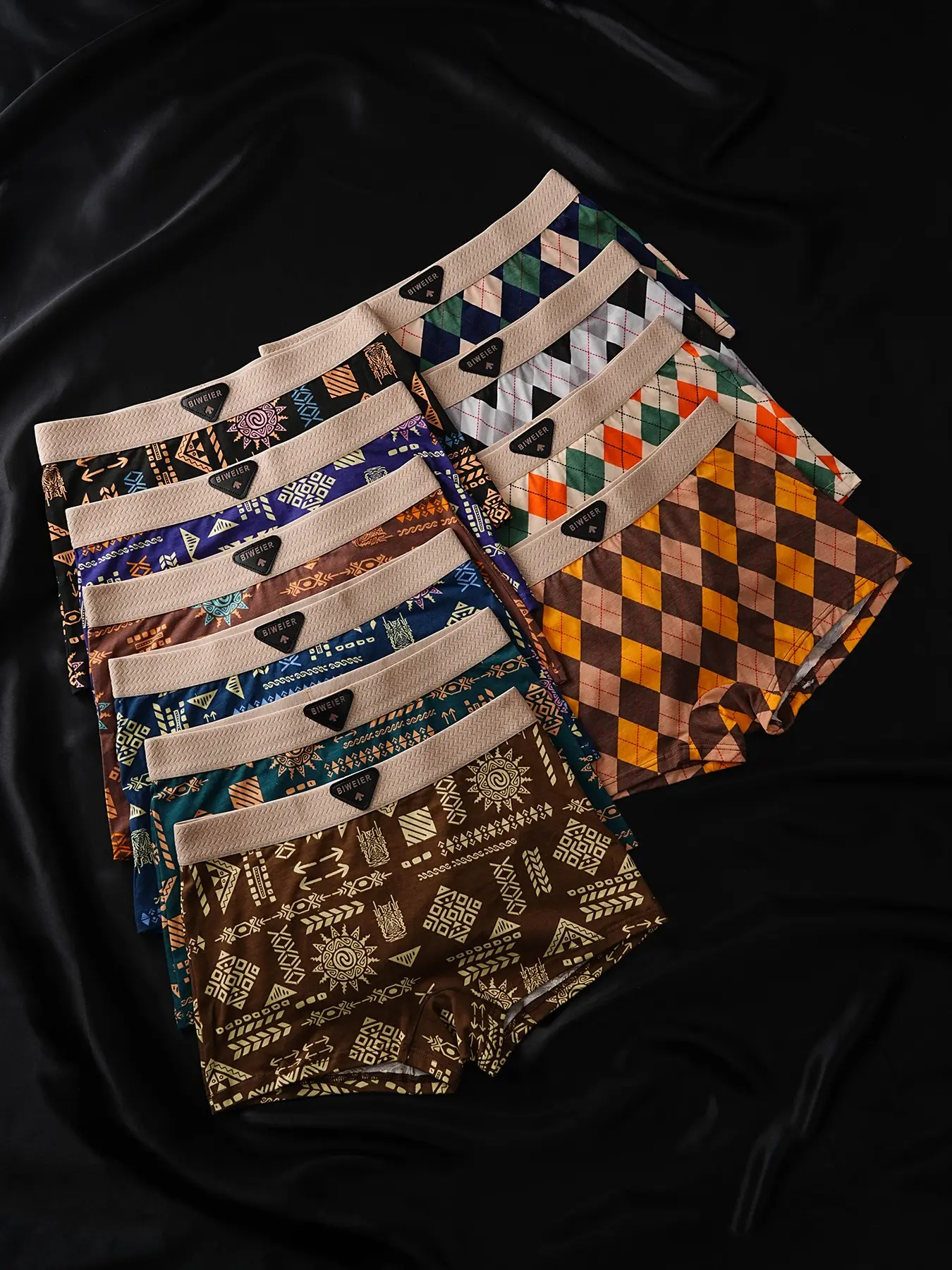 10 Pcs Biweier Women's Cotton Printed Boyshorts, Soft Comfortable, Fashion Plaid Print, Elastic Non-Rolled Edge, Ideal for Casual Wear, Casual Comfy Panties, Fashion Comfy Underwear