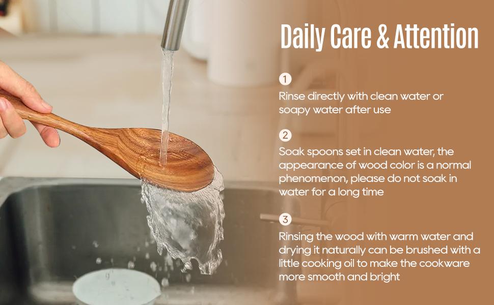 7 PCS Wooden Spoons for Cooking Natural Teak Kitchen Utensils Smooth Non-Stick Surface Cooking Utensils Set Soft Comfort-Grip Wooden Utensils for Cooking